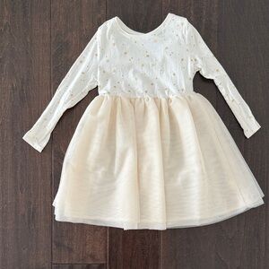 Toddler Girls Old Navy Charming Ivory Kids Dress with Gold Star Details and tutu